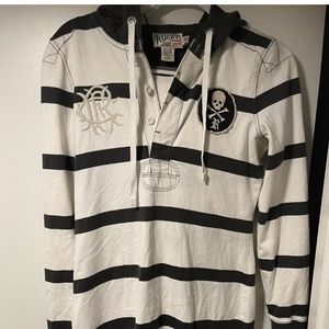 RUGBY RALPH LAUREN Dress Black And White Striped Hooded Sewn Logo Women's Medium